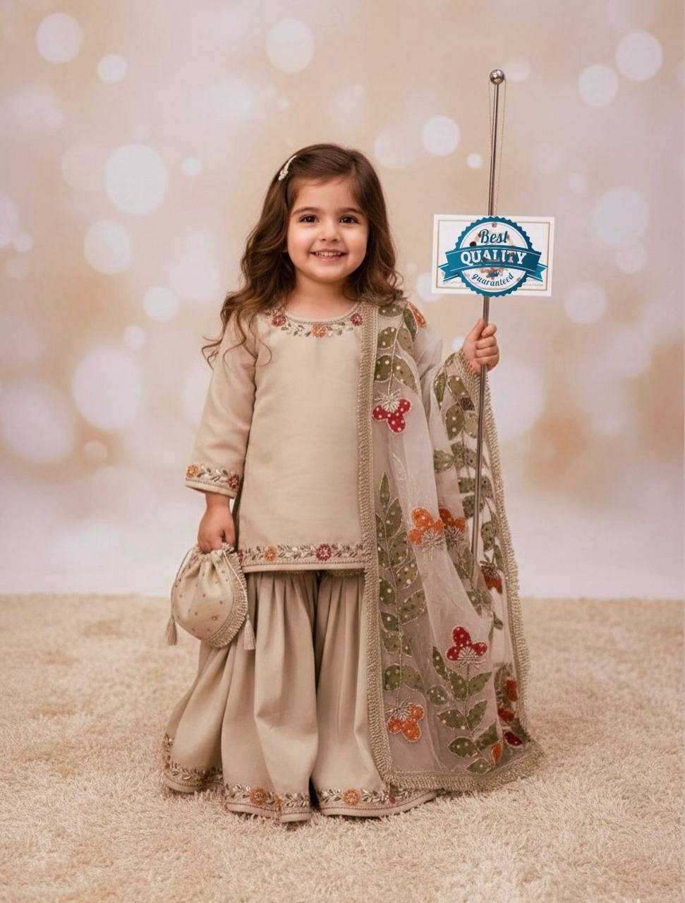 Ynf Pure Silk KESH415 238 Kids Wear Wholesale Kids Sharara Embroidered Frock Kids Party Wear Ethnic Manufacturer- Kids Exports