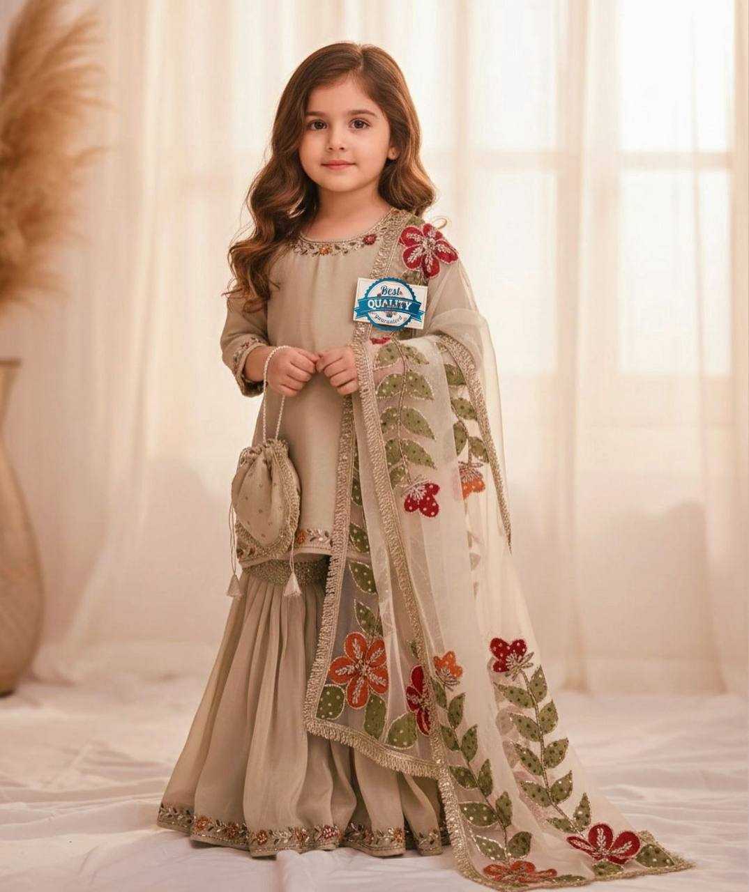Ynf Pure Silk KESH415 238 Kids Wear Wholesale Kids Sharara Embroidered Frock Kids Party Wear Ethnic Manufacturer- Kids Exports