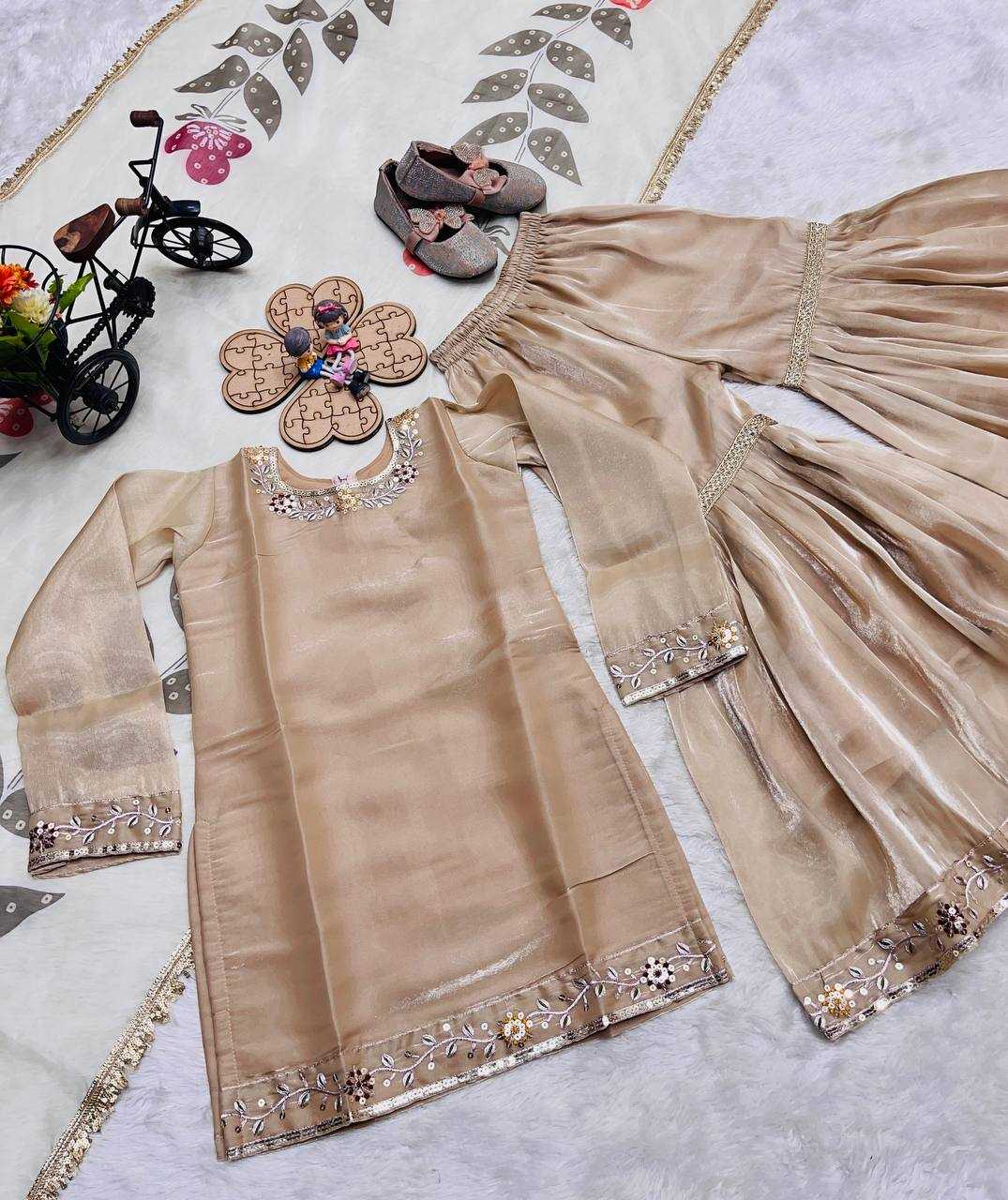 Ynf Pure Silk KESH415 238 Kids Wear Wholesale Kids Sharara Embroidered Frock Kids Party Wear Ethnic Manufacturer- Kids Exports