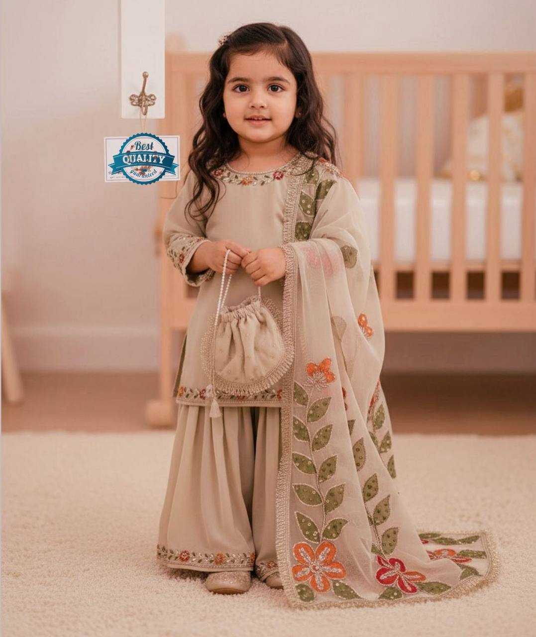 Ynf Pure Silk KESH415 238 Kids Wear Wholesale Kids Sharara Embroidered Frock Kids Party Wear Ethnic Manufacturer- Kids Exports