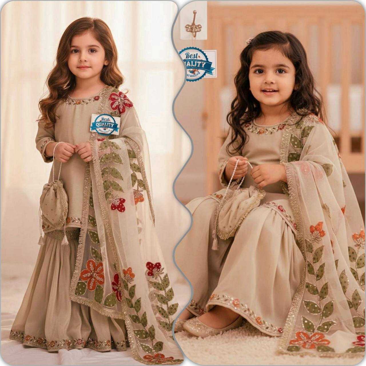 Ynf Pure Silk KESH415 238 Kids Wear Wholesale Kids Sharara Embroidered Frock Kids Party Wear Ethnic Manufacturer- Kids Exports