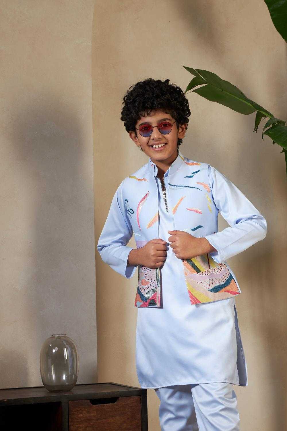 Ynf Satin RIN202 91071 ETHNIC CARNIVAL Kids Wear Wholesale Boys Kurta Pyjama Kids Kurta Pajama Baby Boy Kurta Set Manufacturer- Kids Exports