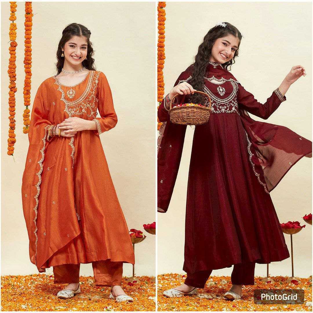 Ynf Silk KESH461 214 Kids Wear Festive Collections Wholesale Kids Anarkali Suits Kids Festive Wear Kids Silk Dress Manufacturer- Kids Exports