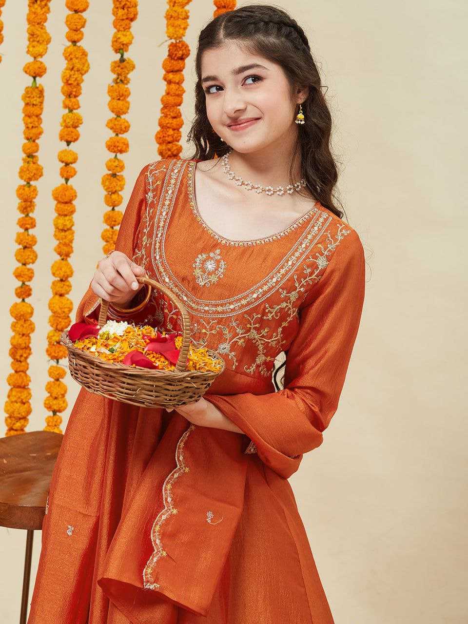 Ynf Silk KESH461 214 Kids Wear Festive Collections Wholesale Kids Anarkali Suits Kids Festive Wear Kids Silk Dress Manufacturer- Kids Exports