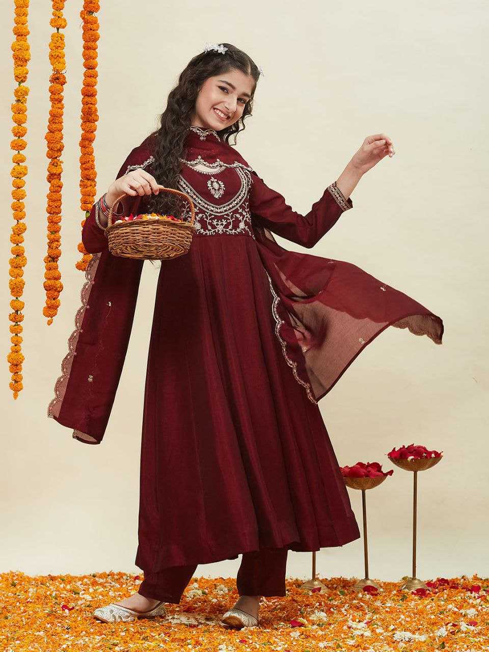 Ynf Silk KESH461 214 Kids Wear Festive Collections Wholesale Kids Anarkali Suits Kids Festive Wear Kids Silk Dress Manufacturer- Kids Exports