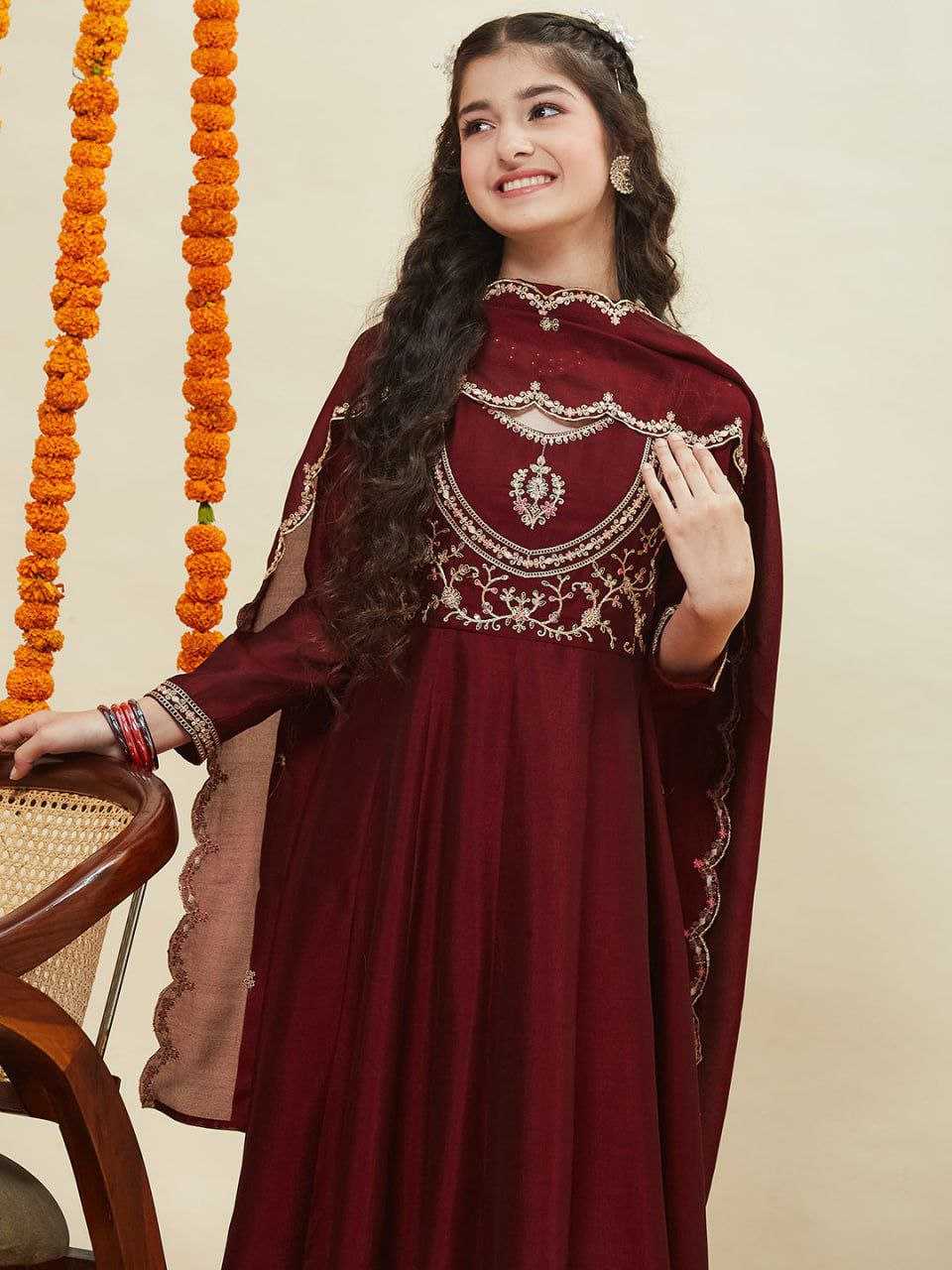 Ynf Silk KESH461 214 Kids Wear Festive Collections Wholesale Kids Anarkali Suits Kids Festive Wear Kids Silk Dress Manufacturer- Kids Exports
