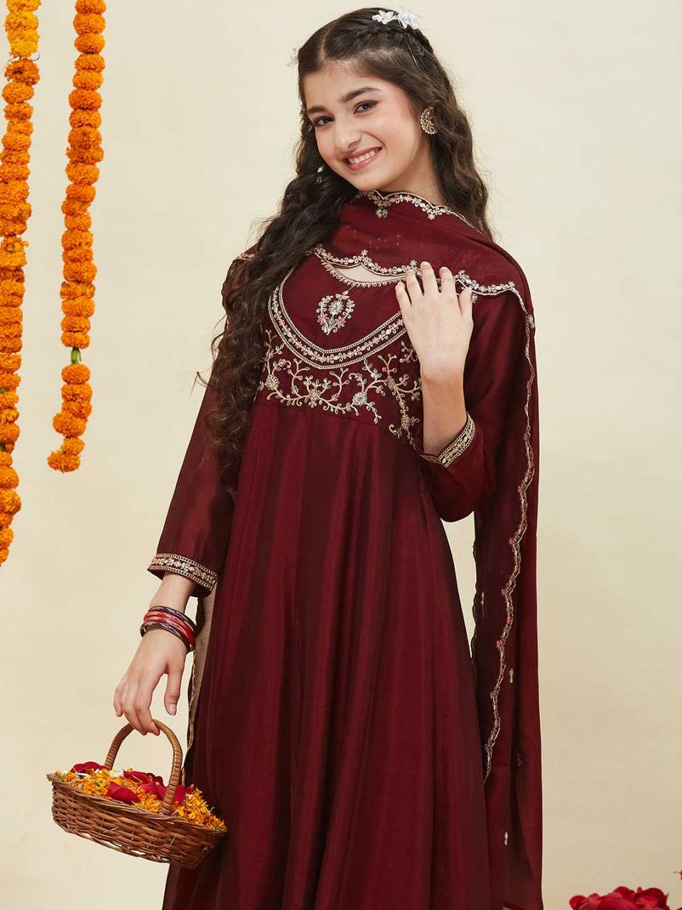 Ynf Silk KESH642 018 Kids Wear Wholesale Kids Co-ord Set Girls Kurti Kids Ethnic Wear Manufacturer- Kids Exports