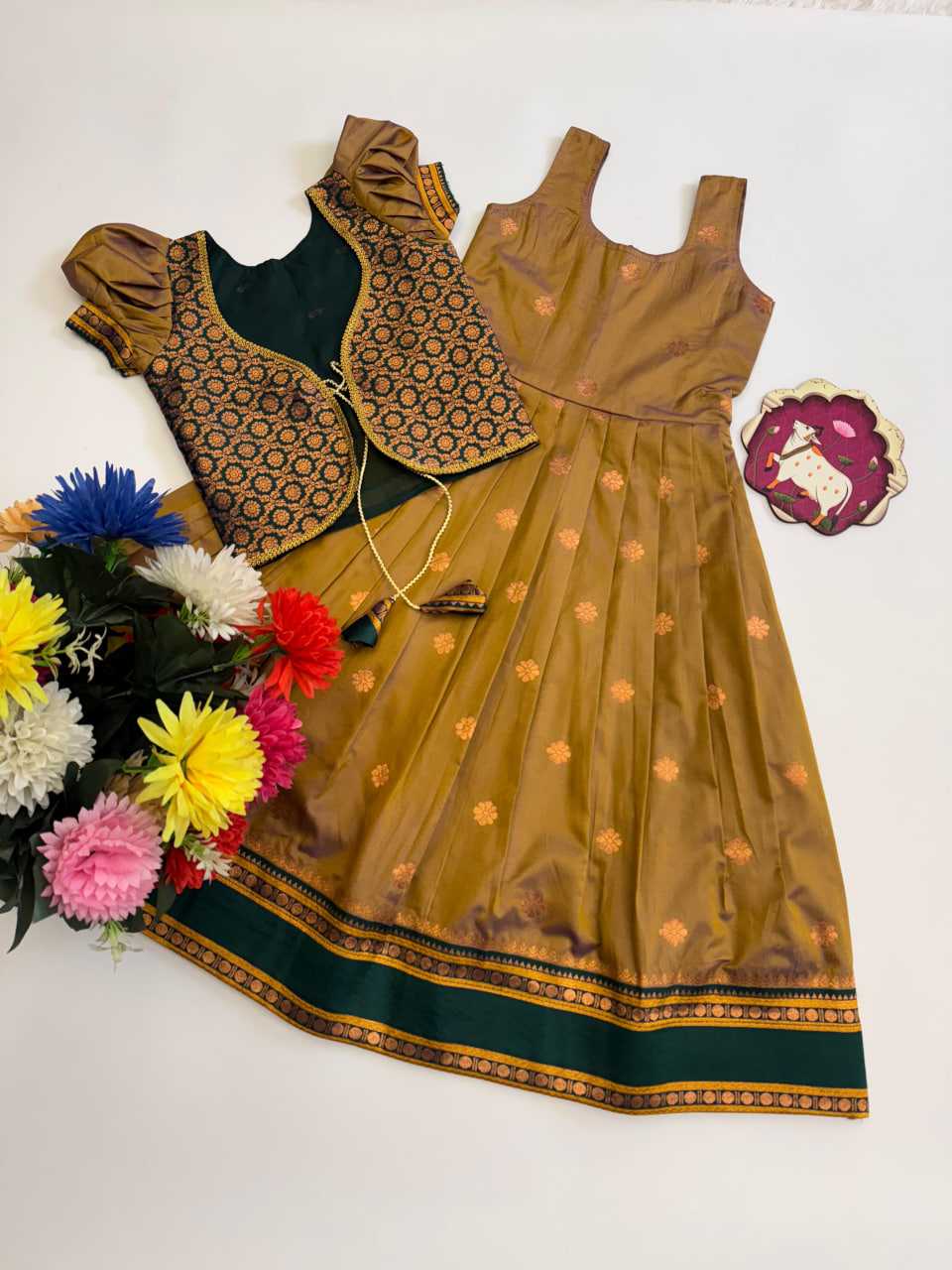 Ynf Soft Silk RIN235 Narayanpet Kids Wear Wholesale Kids Gown Kids Traditional Outfits Kids Ethnic Gowns Manufacturer- Kids Exports