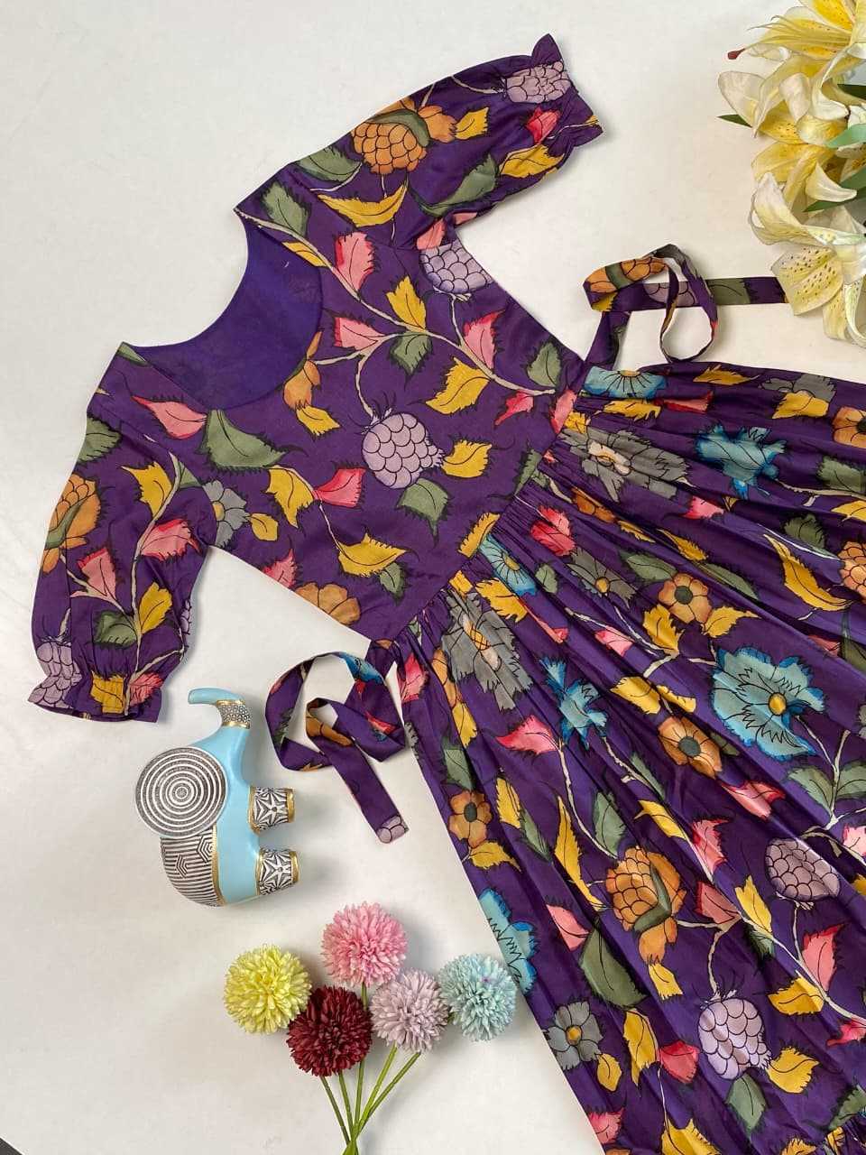 Ynf Tussar Silk KESH249 250425 Kids Wear Wholesale Kids Designer Frock Kids Silk Dress Kids Party Wear Ethnic Manufacturer- Kids Exports