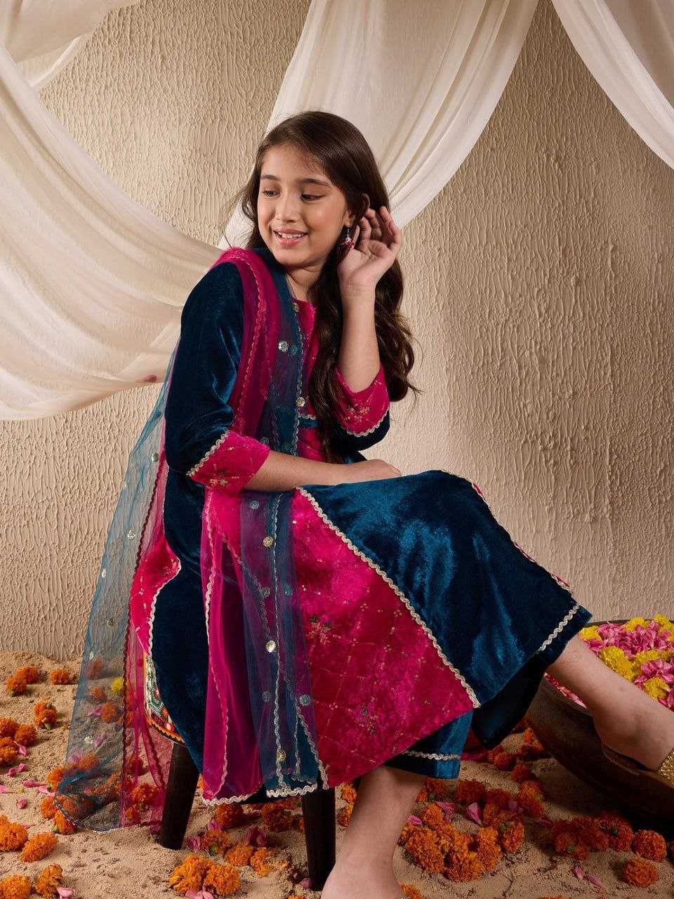 Ynf Velvet KESH461 172 Kids Wear Wholesale Girls Kurti Kids Kurta Pajama Kids Party Wear Ethnic Manufacturer- Kids Exports