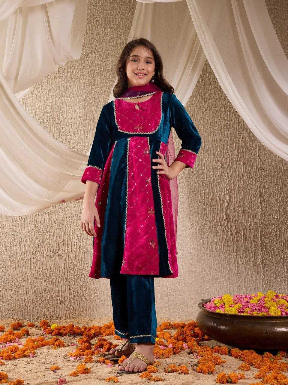 Ynf Velvet KESH461 172 Kids Wear Wholesale Girls Kurti Kids Kurta Pajama Kids Party Wear Ethnic Manufacturer- Kids Exports
