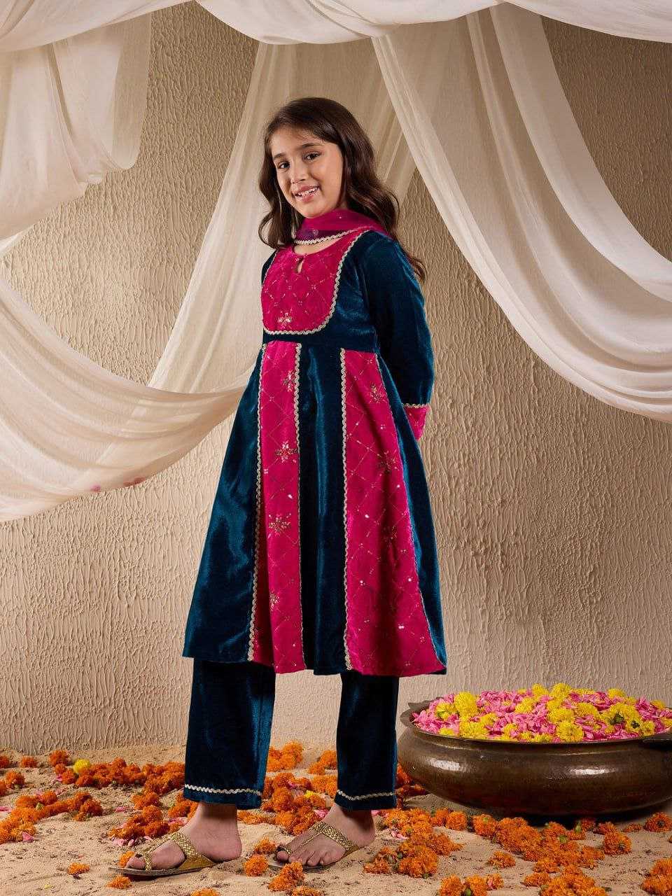 Ynf Velvet KESH461 172 Kids Wear Wholesale Girls Kurti Kids Kurta Pajama Kids Party Wear Ethnic Manufacturer- Kids Exports