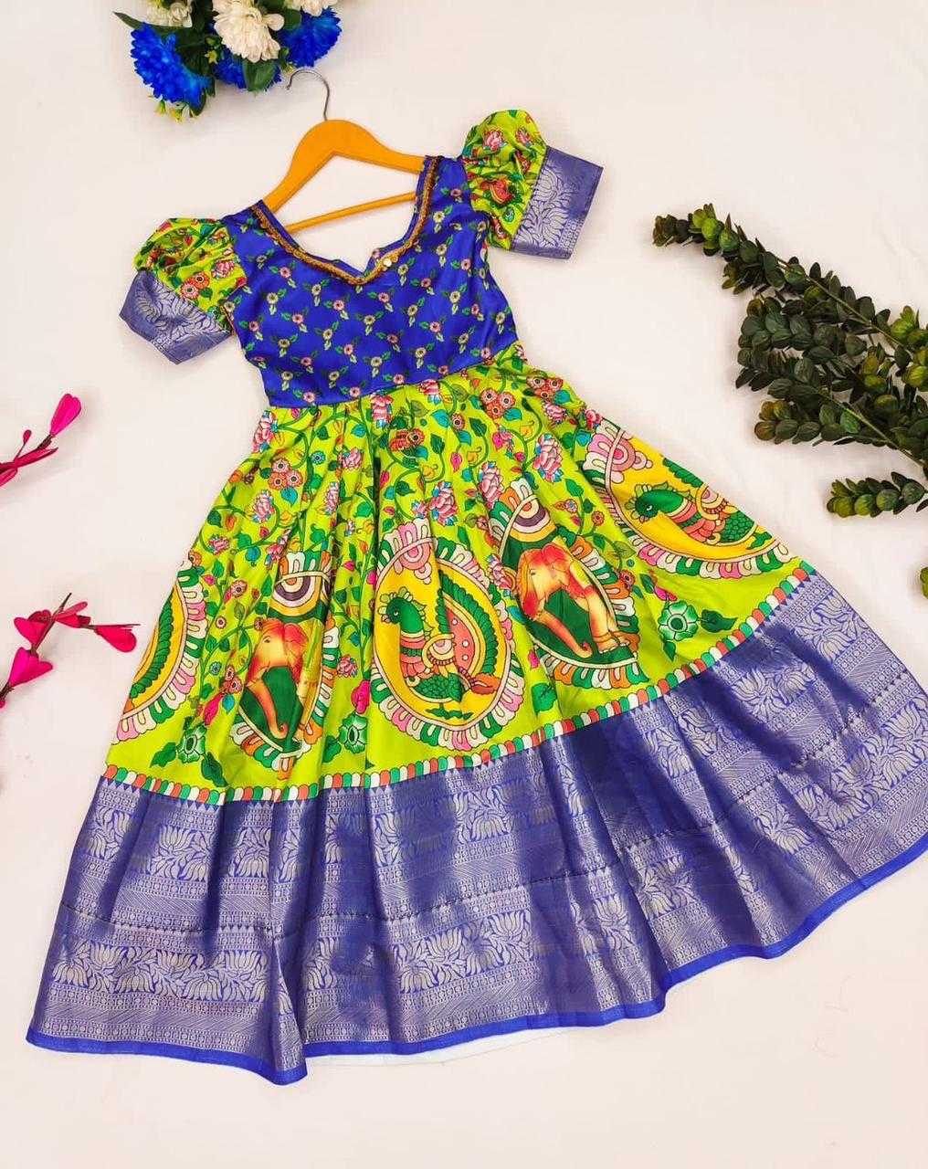 Ynf Chinon Silk RIN235 Cotton Kids Wear Wholesale Kids Gown Kids Designer Frock Kids Party Wear Ethnic Manufacturer- Kids Exports