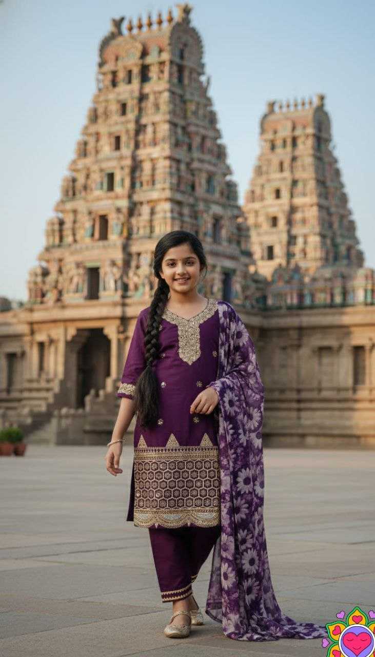 Ynf Crepe Silk KESH461 229 Kids Wear Festive Collections Wholesale Embroidered Frock Kids Festive Wear Kids Silk Dress Manufacturer- Kids Exports