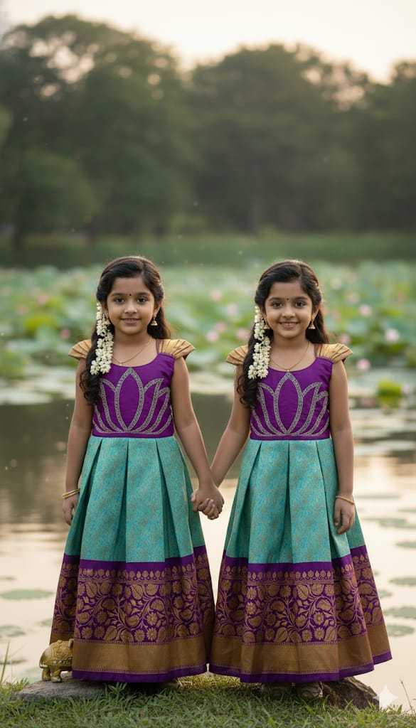 Ynf Jacquard KESH505 Laxmi Lotus Kids Wear Wholesale Kids Gown Girls Kurti Kids Ethnic Gowns Manufacturer- Kids Exports