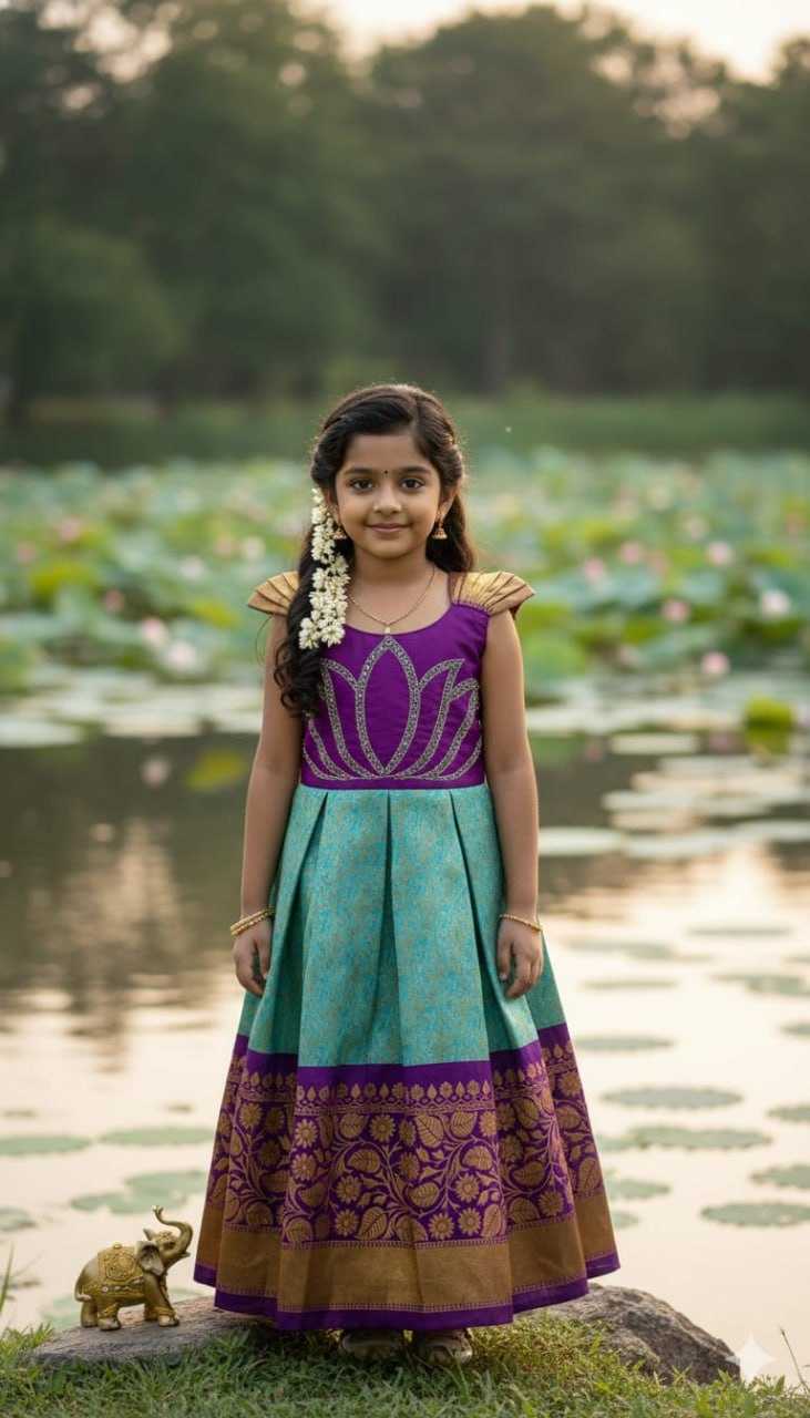 Ynf Jacquard KESH505 Laxmi Lotus Kids Wear Wholesale Kids Gown Girls Kurti Kids Ethnic Gowns Manufacturer- Kids Exports