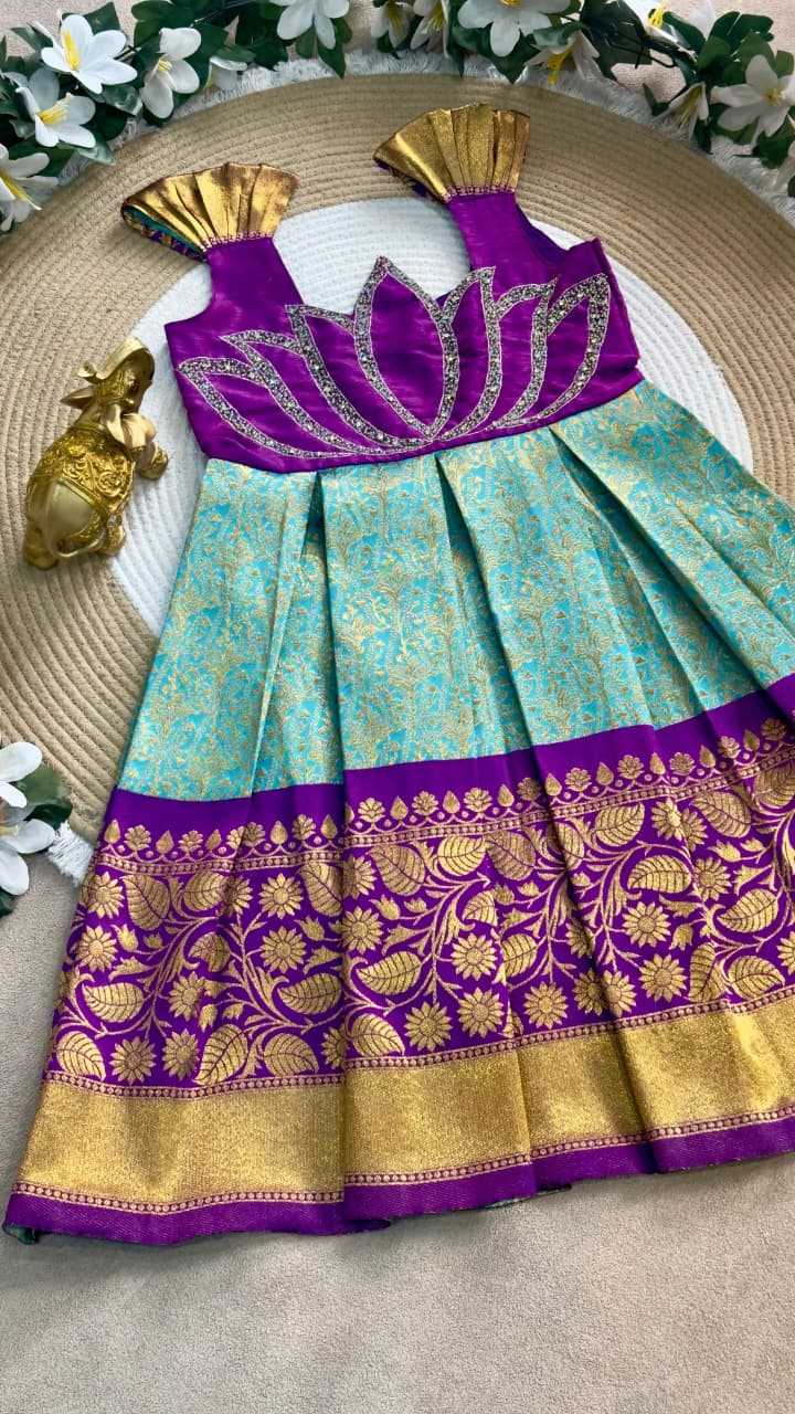 Ynf Jacquard KESH505 Laxmi Lotus Kids Wear Wholesale Kids Gown Girls Kurti Kids Ethnic Gowns Manufacturer- Kids Exports
