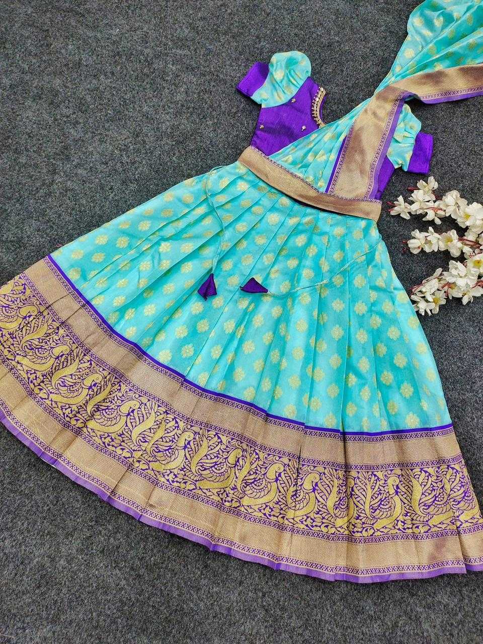 Ynf Kanjivaram Silk KESH622 maggam Kids Wear Wholesale Kids Gown Kids Ethnic Wear Kids Silk Dress Manufacturer- Kids Exports