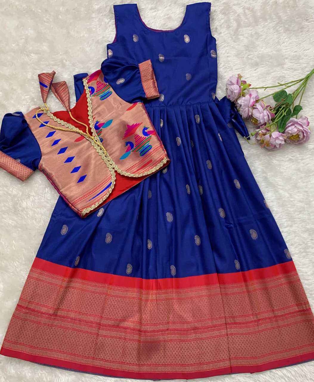 Ynf Paithani Silk KESH685 124 Kids Wear Festive Collections Wholesale Kids Gown Kids Ethnic Gowns Kids Silk Dress Manufacturer- Kids Exports
