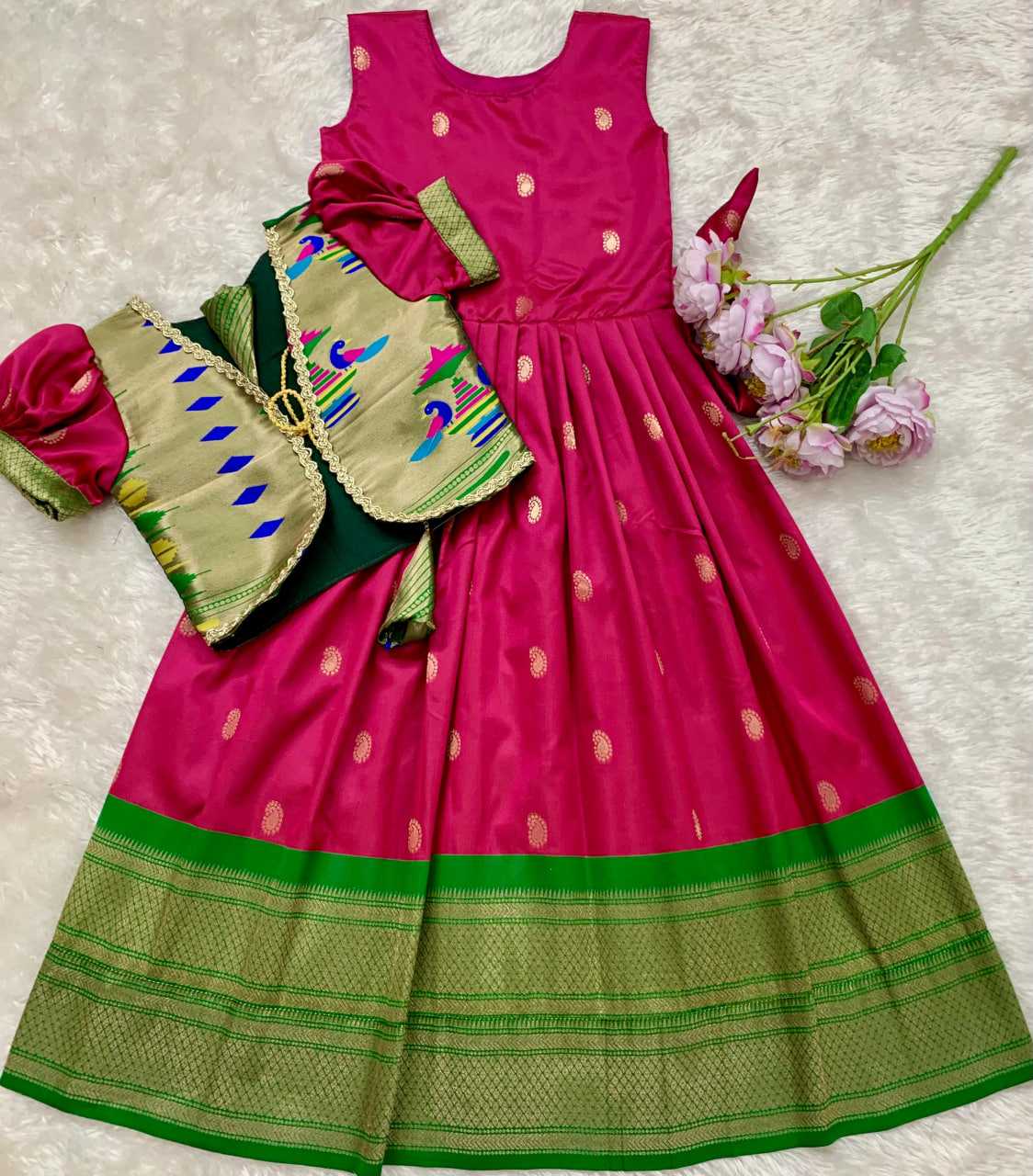 Ynf Paithani Silk KESH685 124 Kids Wear Festive Collections Wholesale Kids Gown Kids Ethnic Gowns Kids Silk Dress Manufacturer- Kids Exports