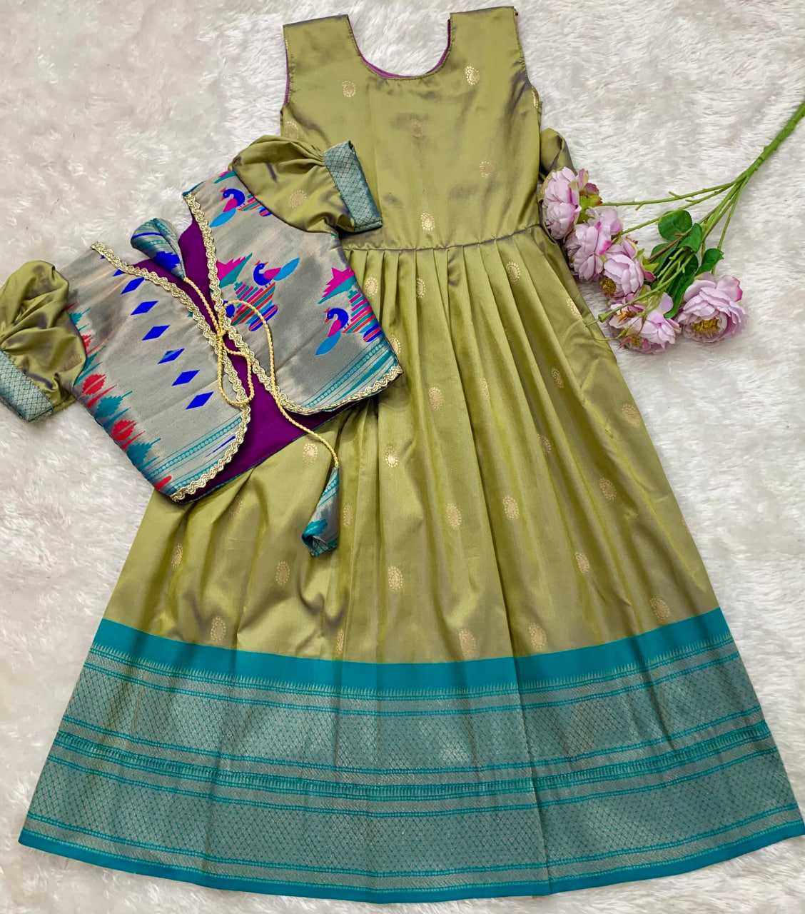 Ynf Paithani Silk KESH685 124 Kids Wear Festive Collections Wholesale Kids Gown Kids Ethnic Gowns Kids Silk Dress Manufacturer- Kids Exports