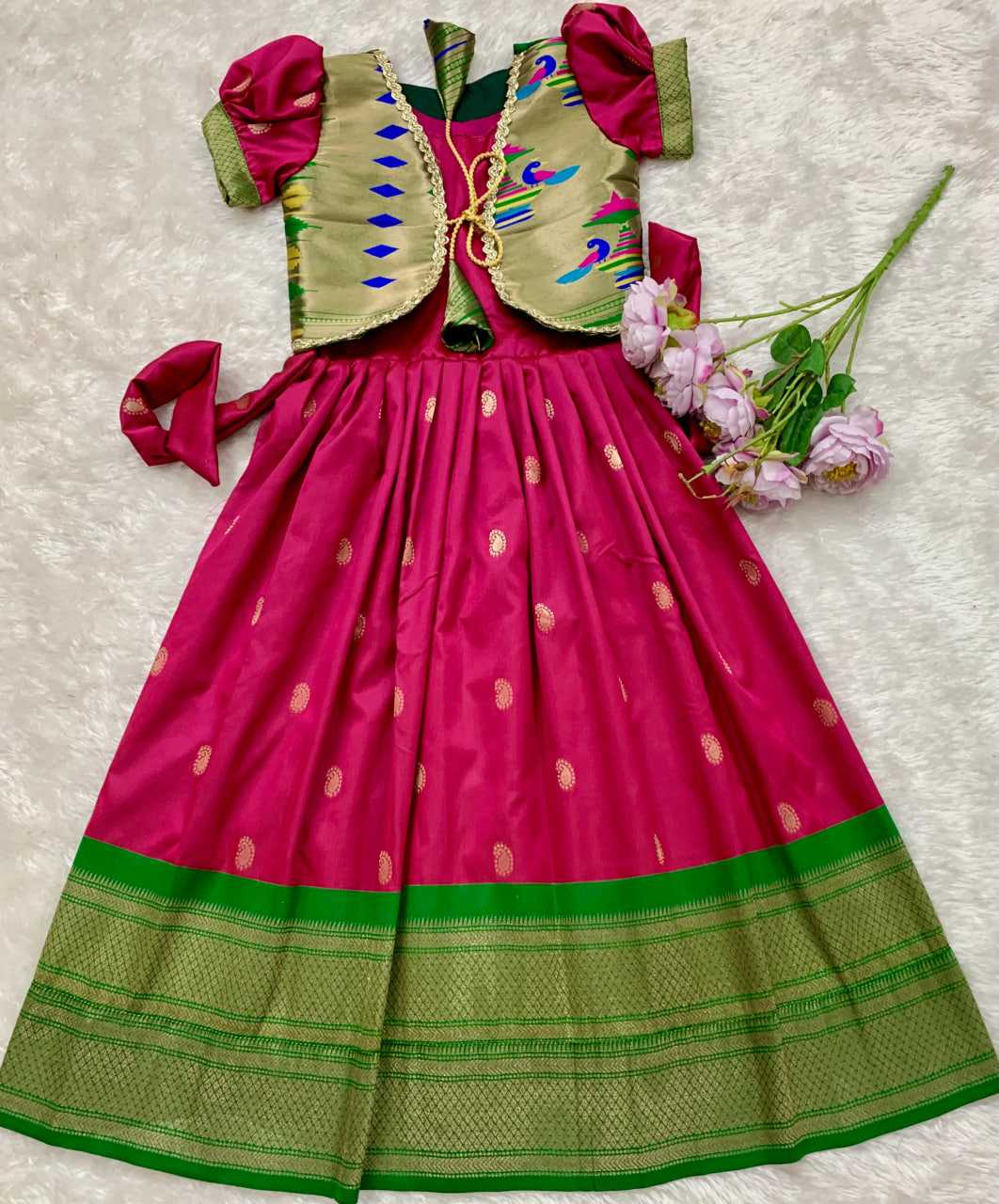 Ynf Paithani Silk KESH685 124 Kids Wear Festive Collections Wholesale Kids Gown Kids Ethnic Gowns Kids Silk Dress Manufacturer- Kids Exports
