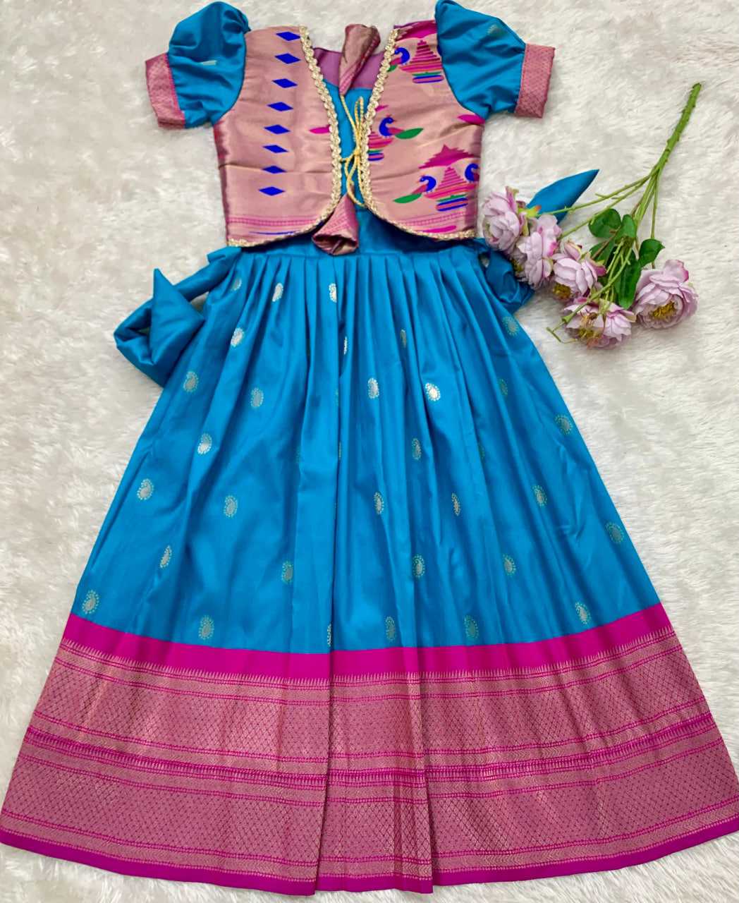 Ynf Paithani Silk KESH685 124 Kids Wear Festive Collections Wholesale Kids Gown Kids Ethnic Gowns Kids Silk Dress Manufacturer- Kids Exports