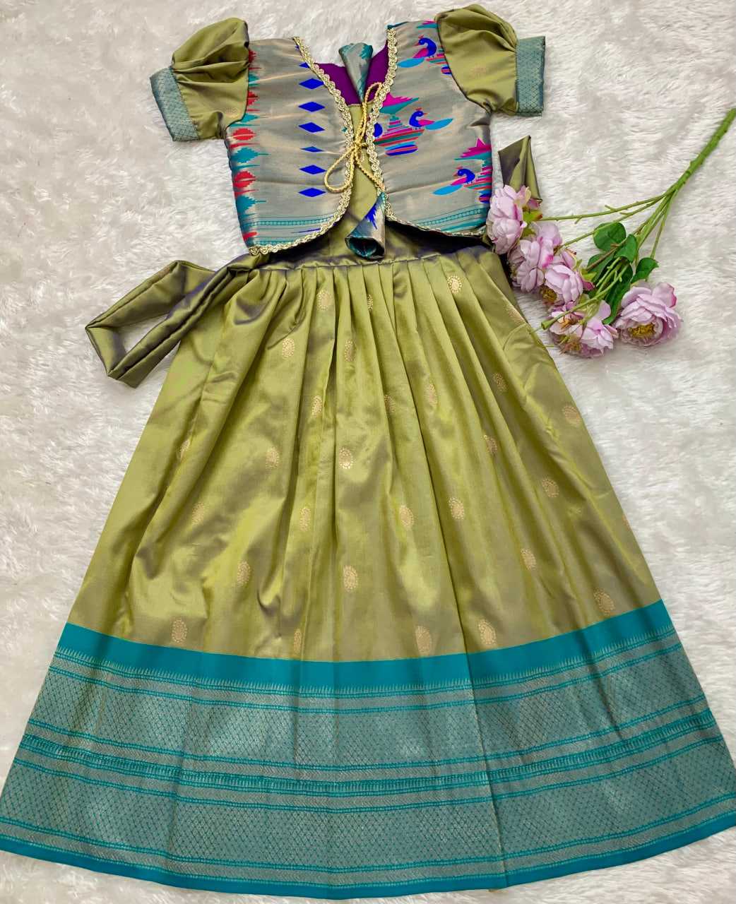 Ynf Paithani Silk KESH685 124 Kids Wear Festive Collections Wholesale Kids Gown Kids Ethnic Gowns Kids Silk Dress Manufacturer- Kids Exports