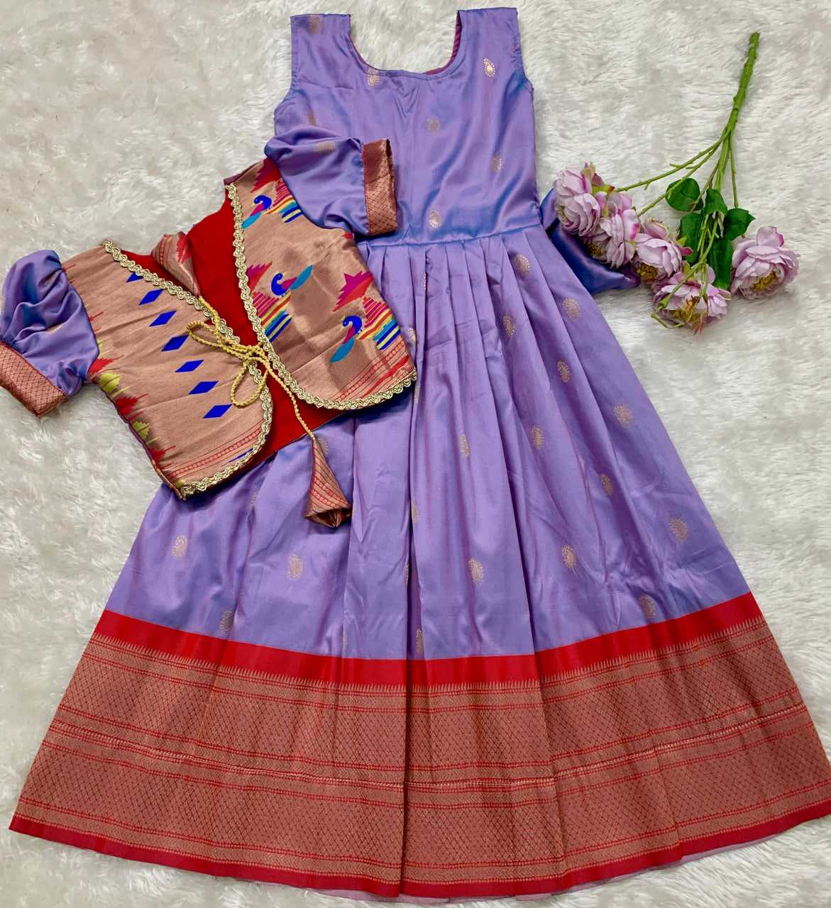 Ynf Paithani Silk KESH685 124 Kids Wear Festive Collections Wholesale Kids Gown Kids Ethnic Gowns Kids Silk Dress Manufacturer- Kids Exports