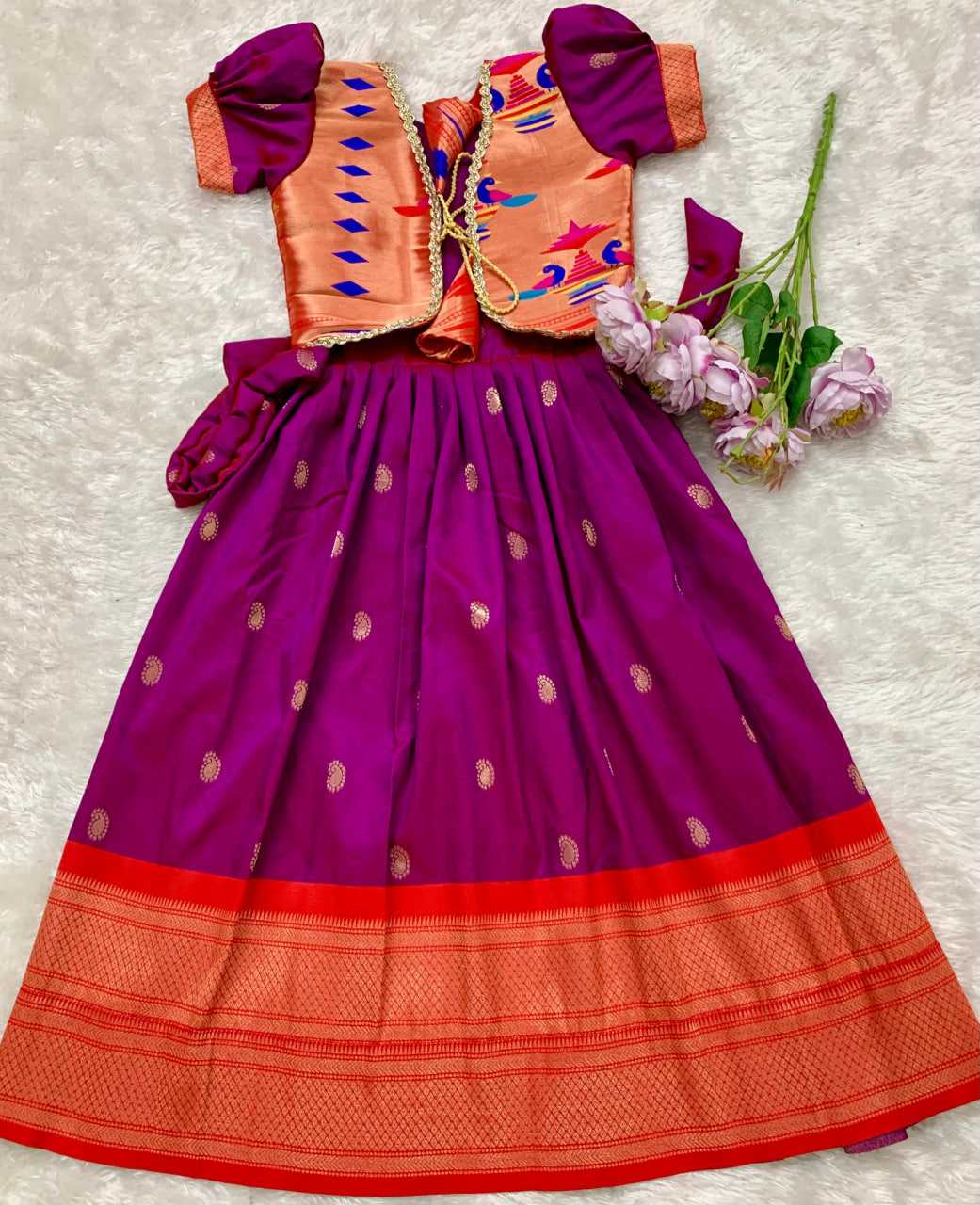 Ynf Paithani Silk KESH685 124 Kids Wear Festive Collections Wholesale Kids Gown Kids Ethnic Gowns Kids Silk Dress Manufacturer- Kids Exports