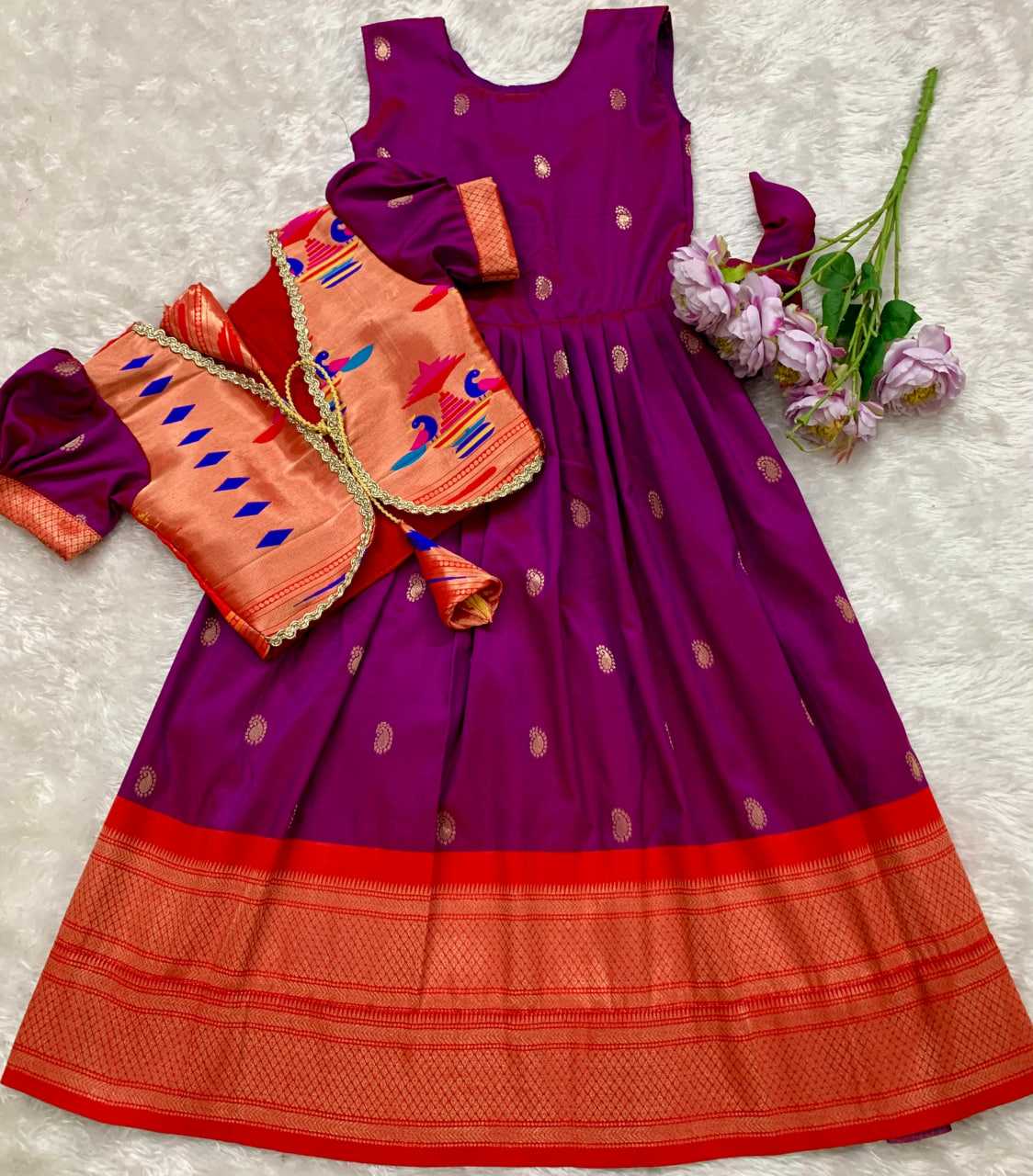 Ynf Paithani Silk KESH685 124 Kids Wear Festive Collections Wholesale Kids Gown Kids Ethnic Gowns Kids Silk Dress Manufacturer- Kids Exports