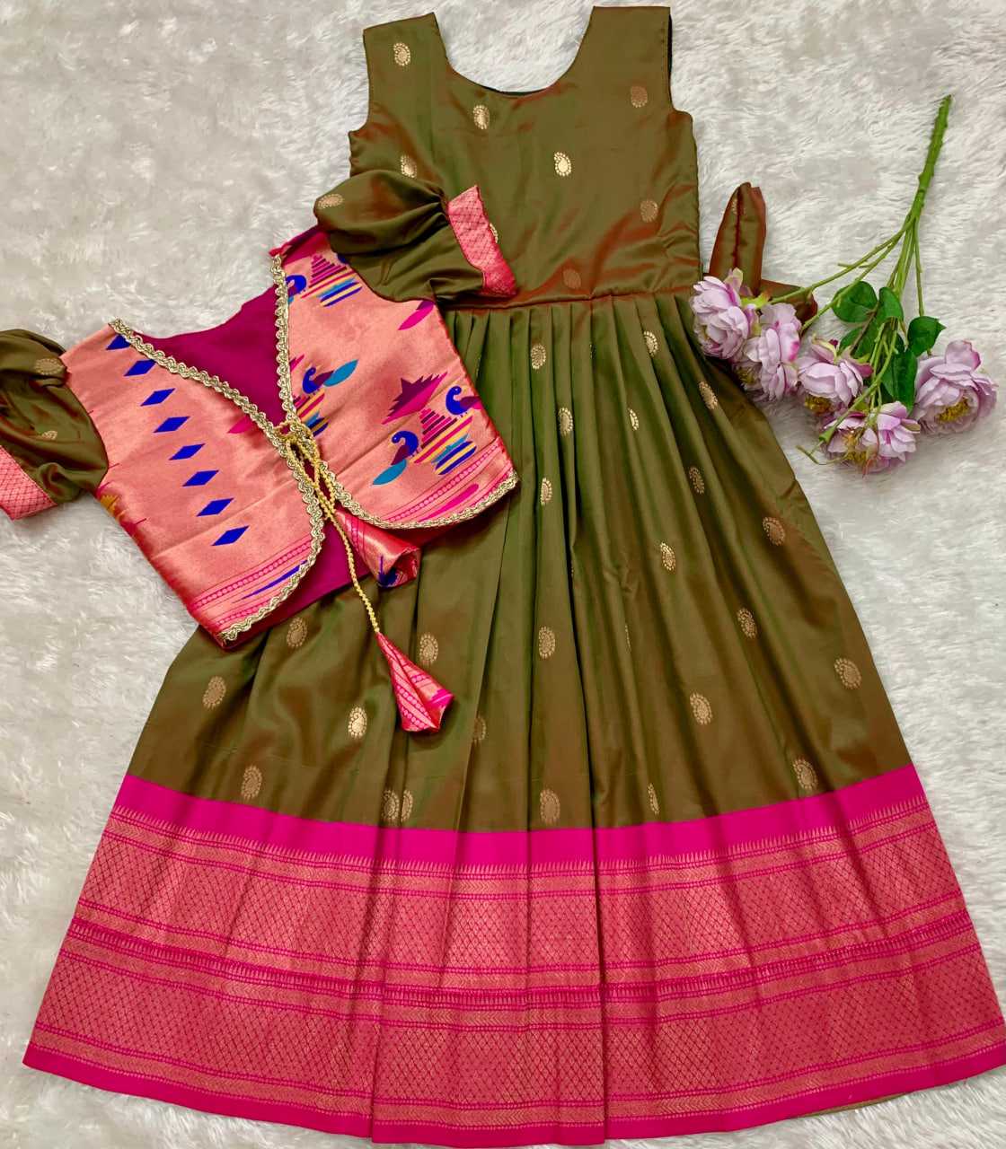 Ynf Paithani Silk KESH685 124 Kids Wear Festive Collections Wholesale Kids Gown Kids Ethnic Gowns Kids Silk Dress Manufacturer- Kids Exports