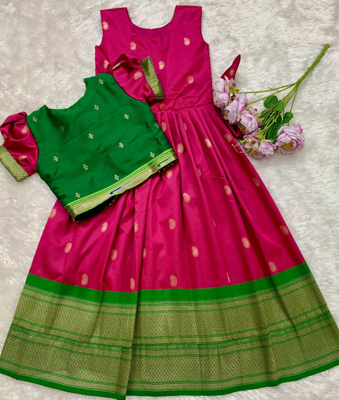 Ynf Paithani Silk KESH685 124 Kids Wear Festive Collections Wholesale Kids Gown Kids Ethnic Gowns Kids Silk Dress Manufacturer- Kids Exports