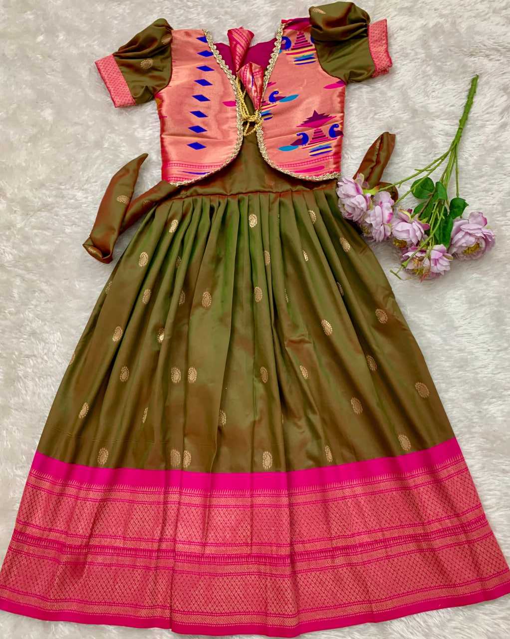 Ynf Paithani Silk KESH685 124 Kids Wear Festive Collections Wholesale Kids Gown Kids Ethnic Gowns Kids Silk Dress Manufacturer- Kids Exports