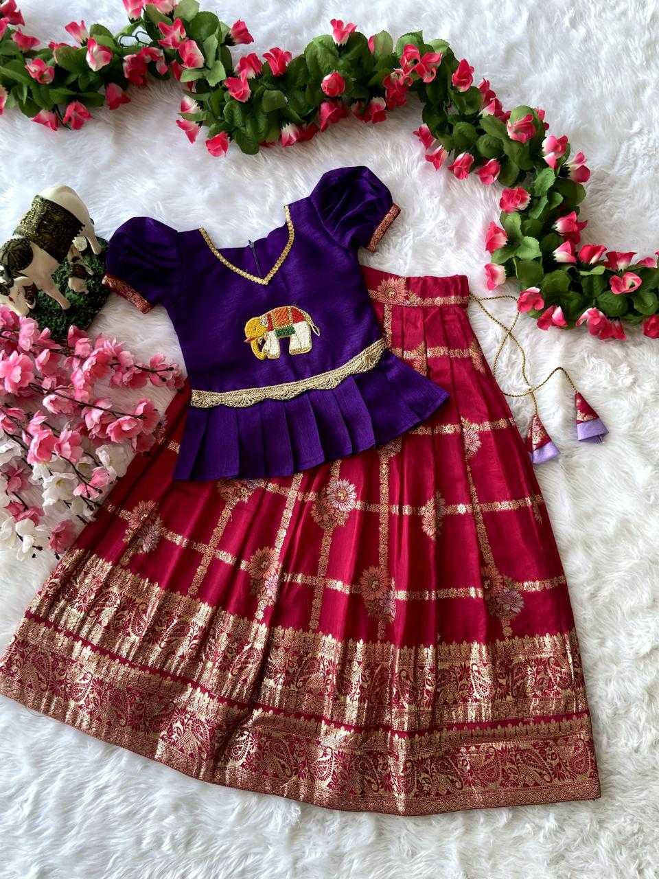 Ynf Pure Viscos RIN235 paavadai Kids Wear Wholesale Kids Lehenga Kids Traditional Outfits Kids Festive Wear Manufacturer- Kids Exports