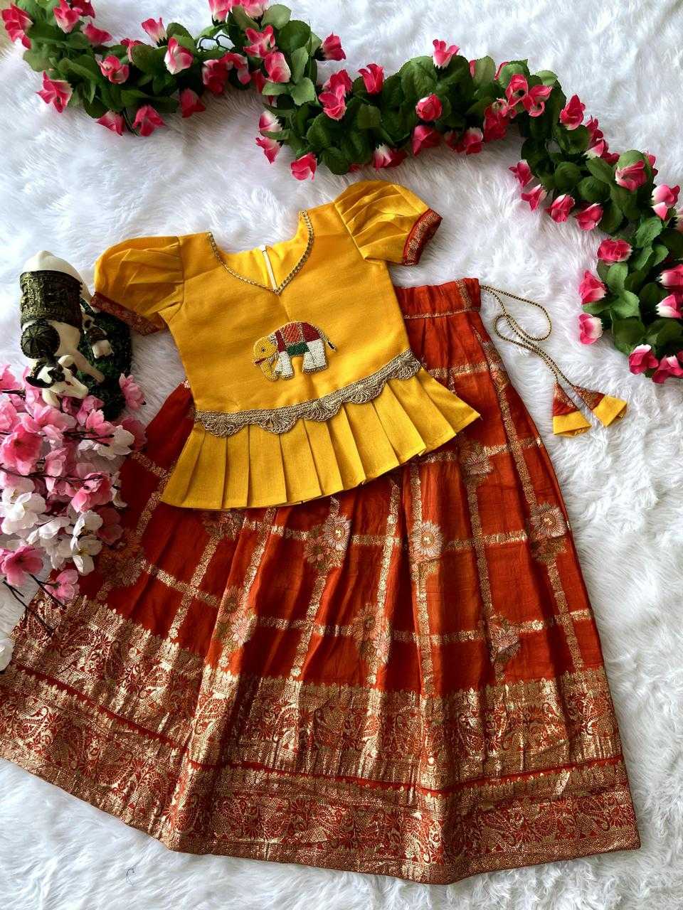 Ynf Pure Viscos RIN235 paavadai Kids Wear Wholesale Kids Lehenga Kids Traditional Outfits Kids Festive Wear Manufacturer- Kids Exports