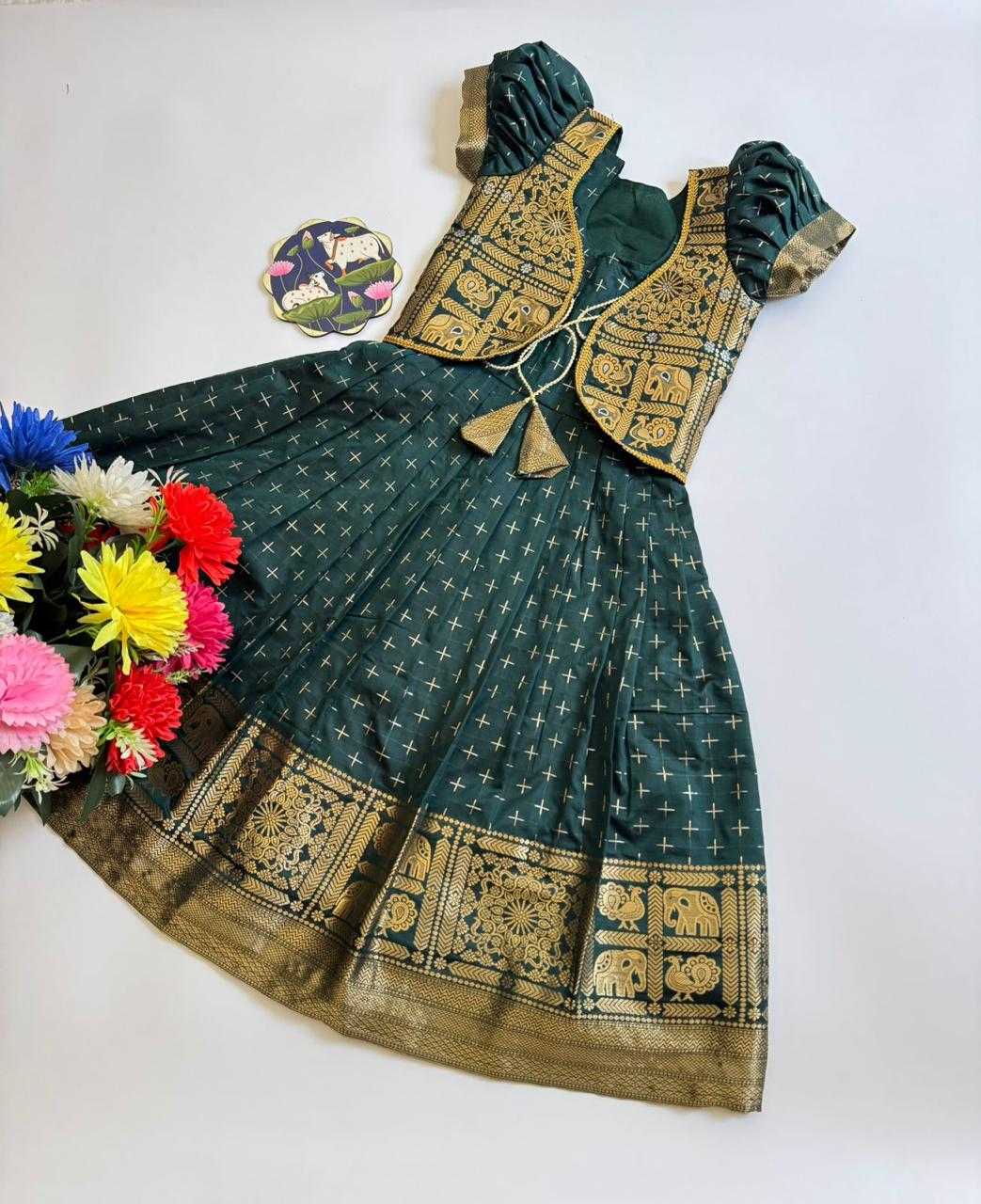 Ynf Soft Dola RIN235 Golden Kids Wear Wholesale Kids Gown Kids Festive Wear Kids Party Wear Ethnic Manufacturer- Kids Exports