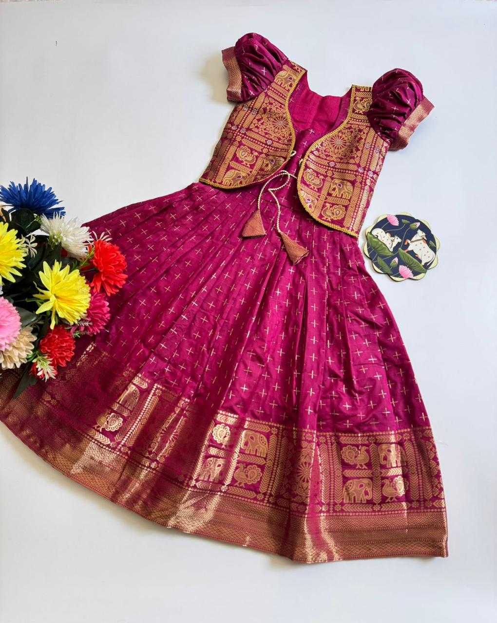 Ynf Soft Dola RIN235 Golden Kids Wear Wholesale Kids Gown Kids Festive Wear Kids Party Wear Ethnic Manufacturer- Kids Exports