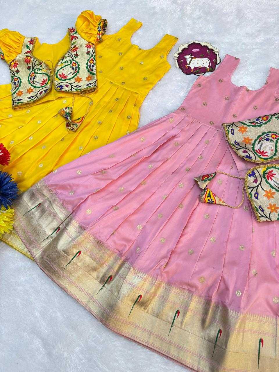 Ynf Soft Silk RIN235 Paithani Kids Wear Wholesale Kids Lehenga Kids Designer Frock Kids Festive Wear Manufacturer- Kids Exports