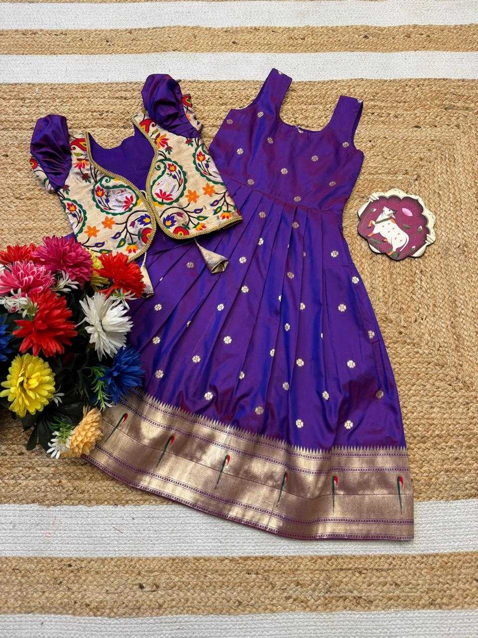 Ynf Soft Silk RIN235 Paithani Kids Wear Wholesale Kids Lehenga Kids Designer Frock Kids Festive Wear Manufacturer- Kids Exports