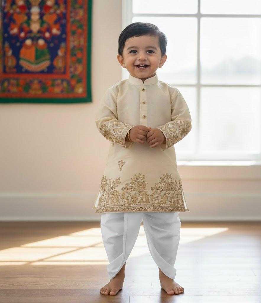 Ynf Tussar Silk KESH728 Tusser Silk Kids Wear Festive Collections Wholesale Kids Dhoti Kurta Kids Festive Wear Kids Silk Dress Manufacturer- Kids Exports