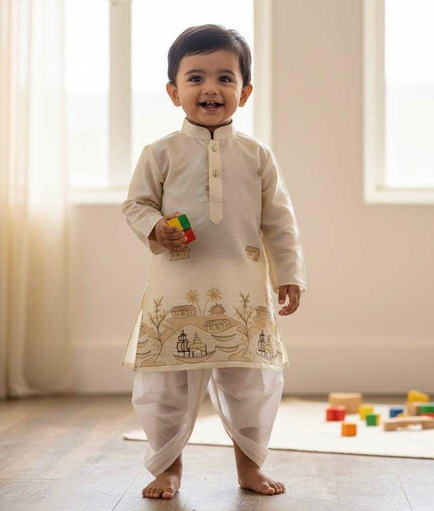 Ynf Tussar Silk KESH728 Tusser Silk Kids Wear Festive Collections Wholesale Kids Dhoti Kurta Kids Festive Wear Kids Silk Dress Manufacturer- Kids Exports