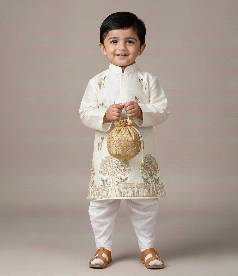 Ynf Tussar Silk KESH728 Tusser Silk Kids Wear Festive Collections Wholesale Kids Dhoti Kurta Kids Festive Wear Kids Silk Dress Manufacturer- Kids Exports