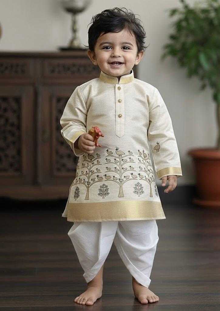 Ynf Tussar Silk KESH728 Tusser Silk Kids Wear Festive Collections Wholesale Kids Dhoti Kurta Kids Festive Wear Kids Silk Dress Manufacturer- Kids Exports