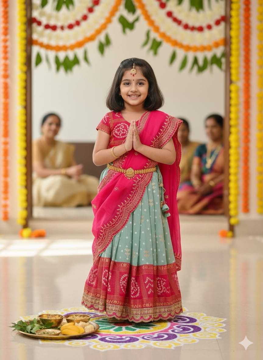 Ynf Bandhani Silk KESH505 Ugadi Kids Wear Wholesale Kids Lehenga Kids Designer Frock Kids Festive Wear Manufacturer- Kids Exports