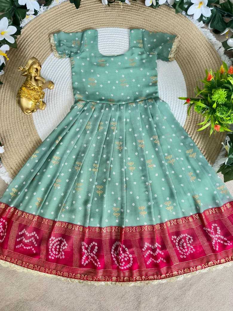 Ynf Bandhani Silk KESH505 Ugadi Kids Wear Wholesale Kids Lehenga Kids Designer Frock Kids Festive Wear Manufacturer- Kids Exports