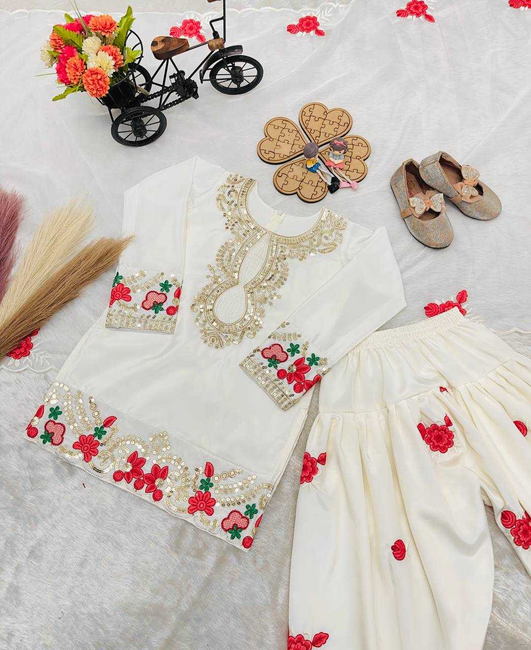Ynf Crepe KESH415 245 Kids Wear Wholesale Kids Sharara Embroidered Frock Kids Party Wear Ethnic Manufacturer- Kids Exports