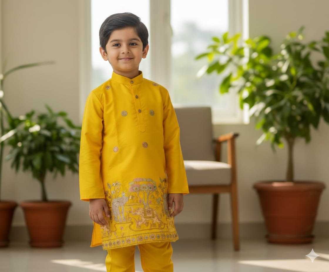 Ynf Malay Satin Silk KESH650 AI Kids Wear Wholesale Boys Kurta Pyjama Kids Traditional Outfits Kids Party Wear Ethnic Manufacturer- Kids Exports