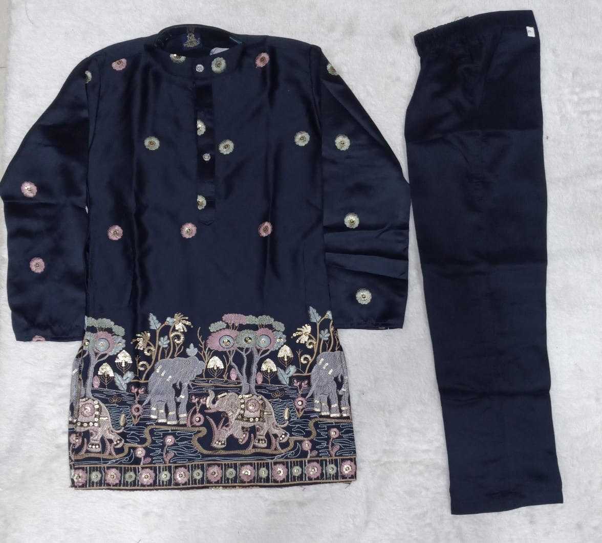 Ynf Malay Satin Silk KESH650 AI Kids Wear Wholesale Boys Kurta Pyjama Kids Traditional Outfits Kids Party Wear Ethnic Manufacturer- Kids Exports