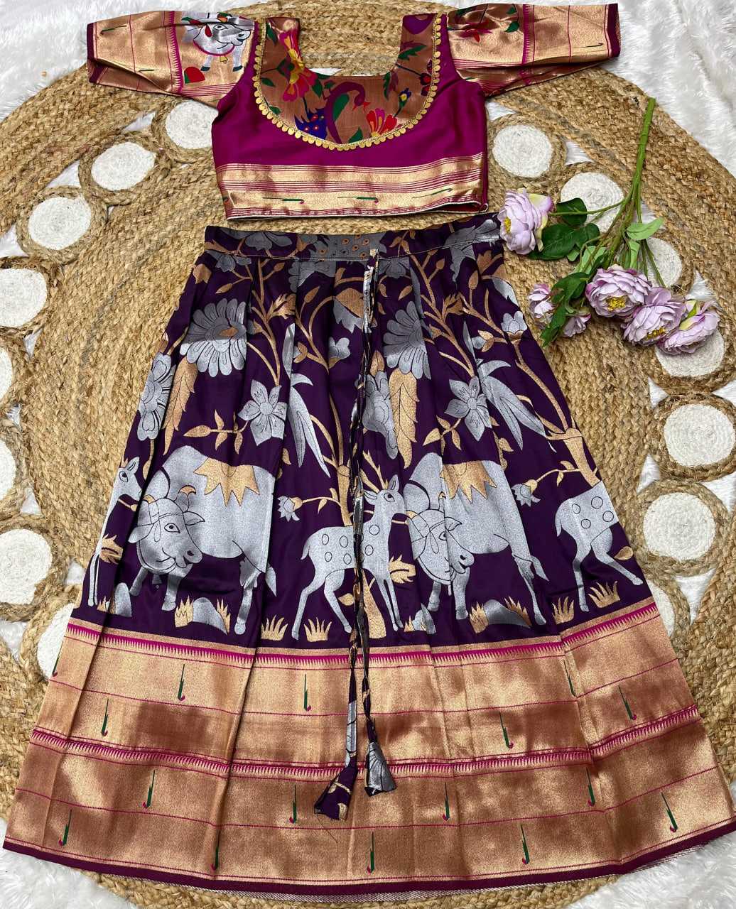 Ynf Paithani Silk KESH685 129 Kids Wear Festive Collections Wholesale Kids Lehenga Kids Lehenga Choli Baby Girl Lehenga Manufacturer- Kids Exports